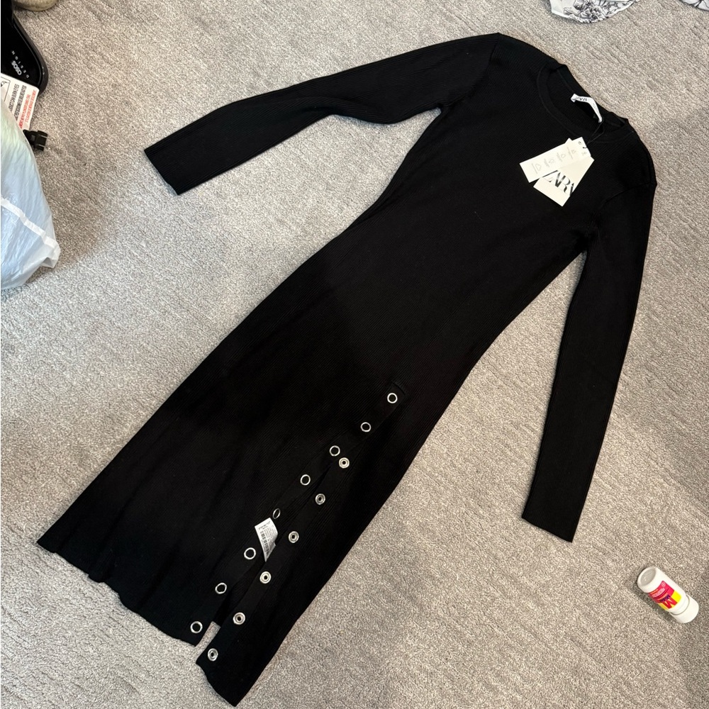 Zara Black Midi Dress with Button Accents
